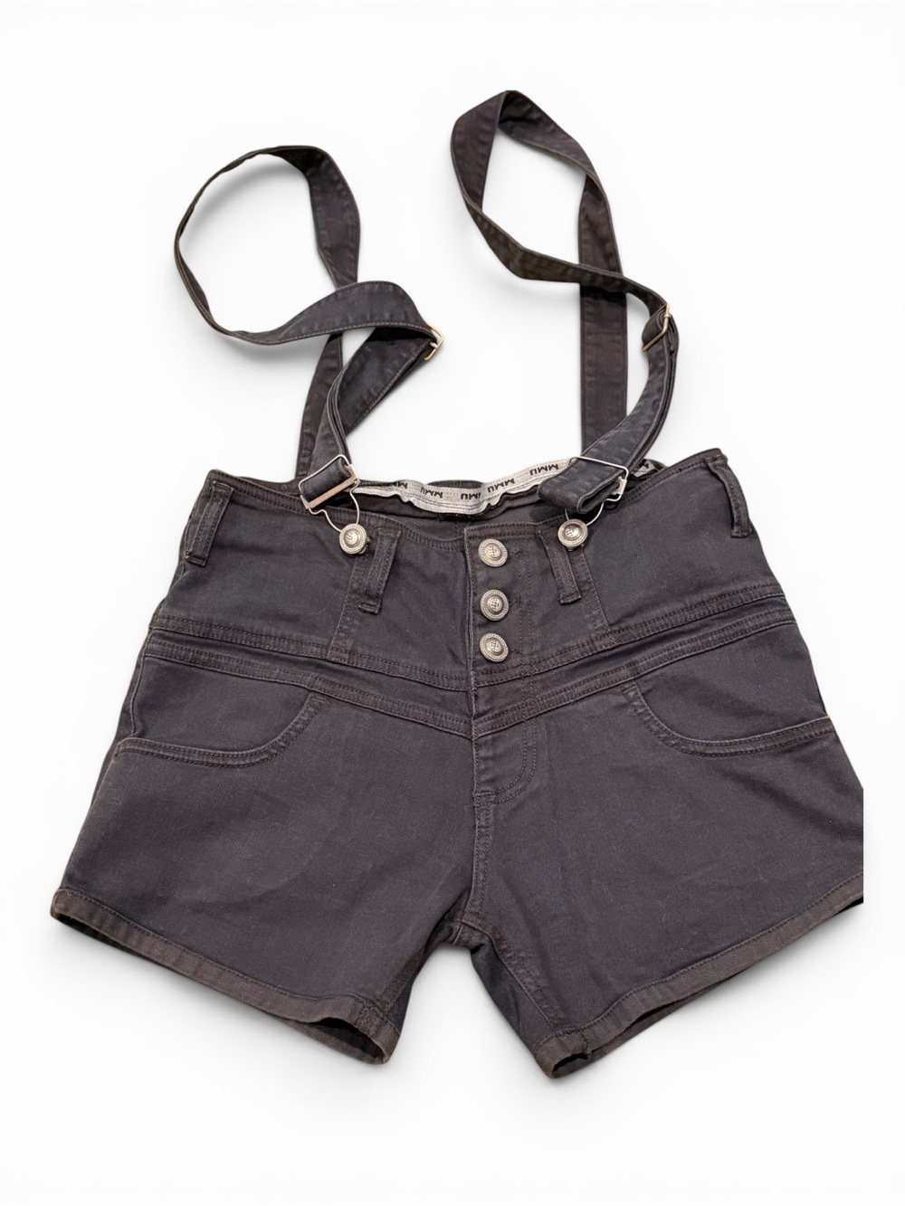 Light Black Suspender Shorts with Button Front Slim fit